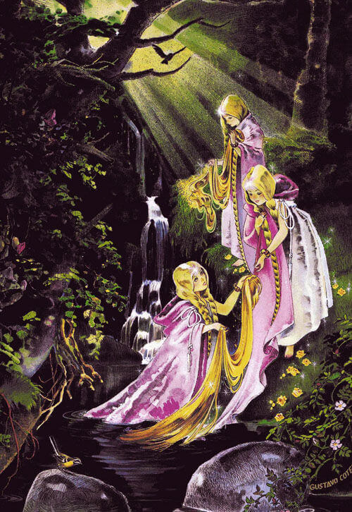 Ilustración que refleja tres anjanas.
