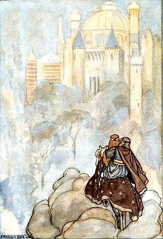 Ilustración que representa Tir ná nÓg, el otro mundo en la mitología celta, de Stephen Reid, en Las hazañas de Finn (1910), de T. W. Rolleston.