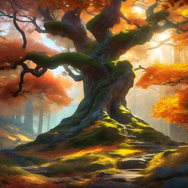 Un árbol de Tir na nÓg. Ilustración creada por Elisabeth Scheufler.